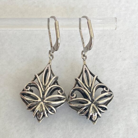 Sterling Silver 925 CFJ Filigree Openwork Scrollwork Leverback Dangle Earrings - Picture 11 of 16